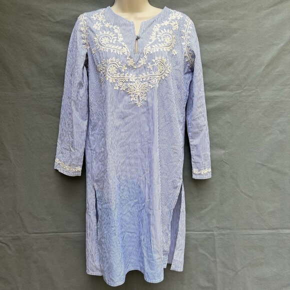 Roberta Freeman Size Medium Blue White Striped Tunic Embroidered Cover Up - Picture 6 of 6